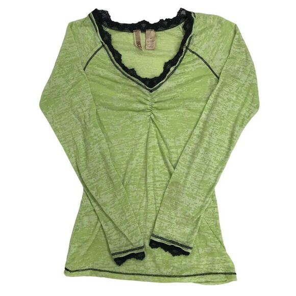 Vintage Y2K Green Indie Fairy Grunge Baddie Fitted Long Sleeve Lace Top / M - Picture 3 of 7